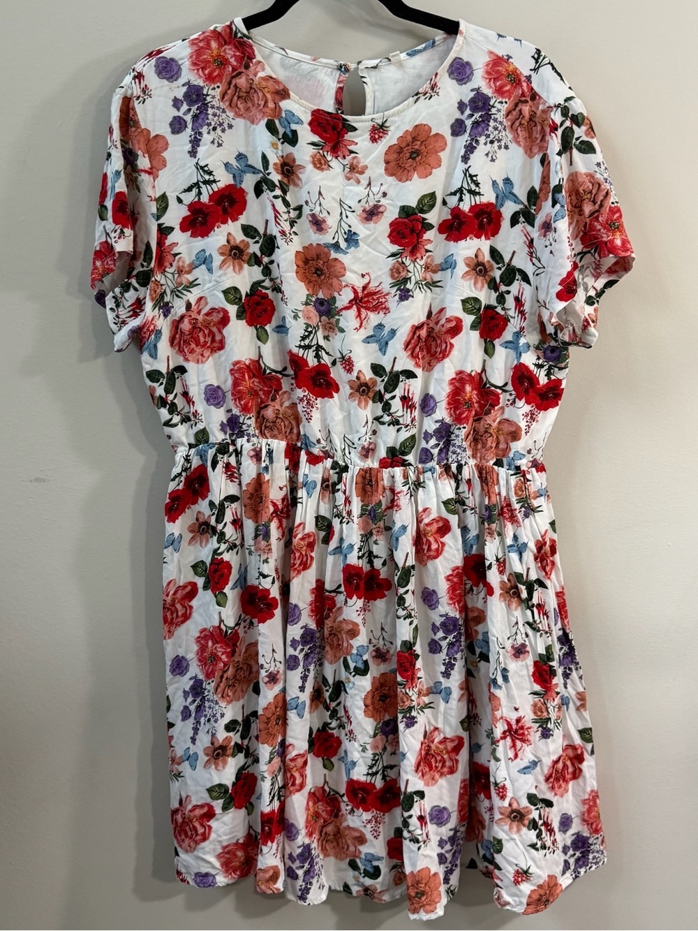 White Multicolor Floral Short Sleeve Dress Size XL